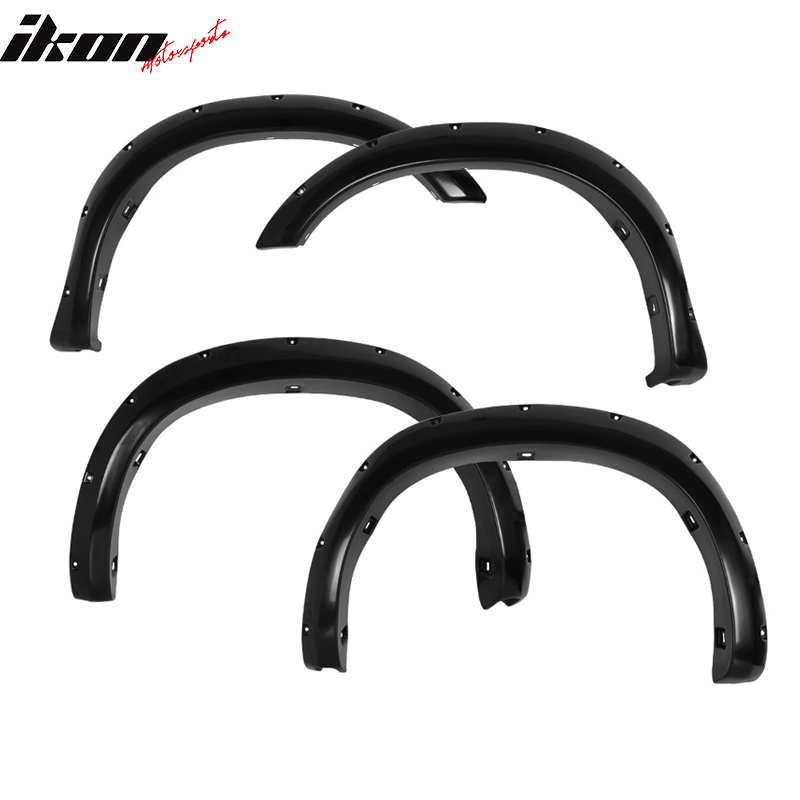 Fender Flares Compatible With 2007-2013 Toyota Tundra, Black ABS Pocket Style Wheel Cover Protector Vent Trim by IKON MOTORSPORTS