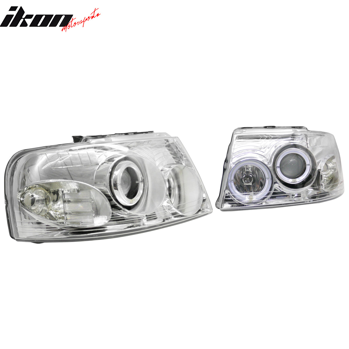 IKON MOTORSPORTS Headlights Assembly, Compatible with 2003-2006 Ford Expedition, Chrome Housing Front Bumper Driving Head Lamp, Pair