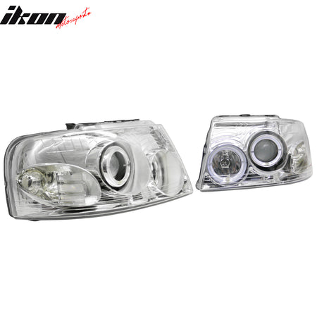 IKON MOTORSPORTS Headlights Assembly, Compatible with 2003-2006 Ford Expedition, Chrome Housing Front Bumper Driving Head Lamp, Pair