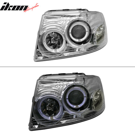 Fits 03-06 Ford Expedition Front Headlights Head Lights Lamps W/Chrome Housing