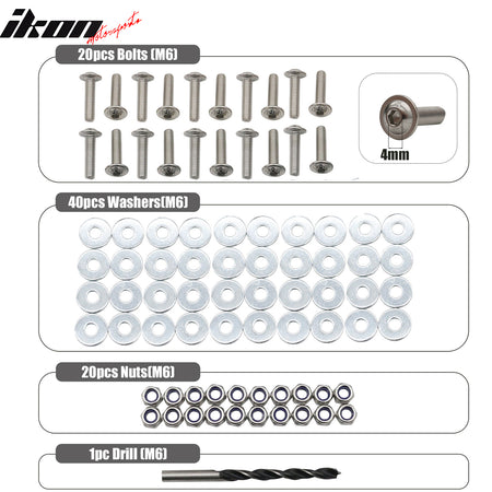 Front Splitter Lip Side Skirt Extension Hardware Kit M6 Bolts Nuts Washers Drill
