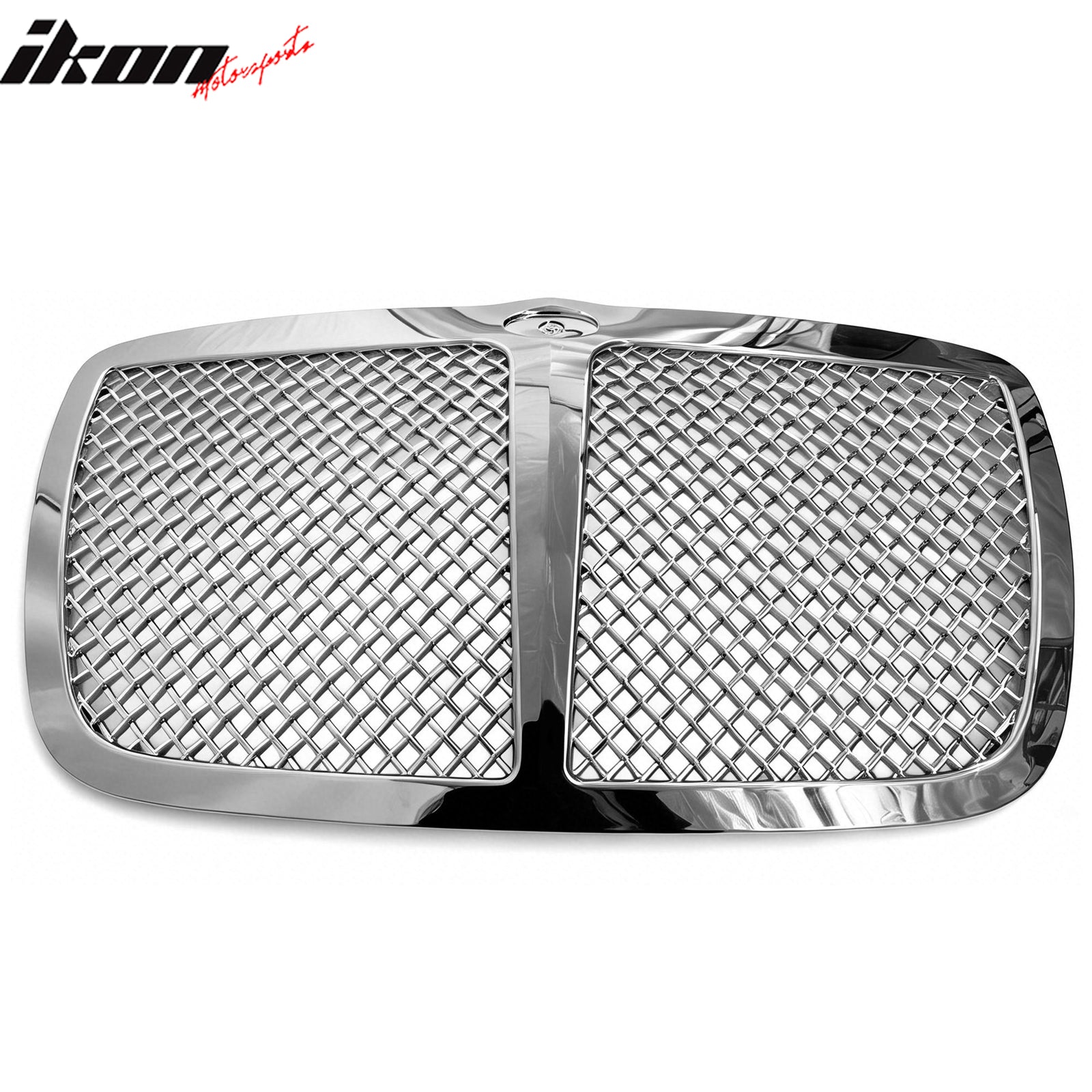 IKON MOTORSPORTS Front Upper Grille, Compatible with 2005-2010 Chrysler 300C, Mesh Style Chrome ABS Replacement Front Bumper Hood Grill