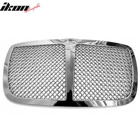 IKON MOTORSPORTS Front Upper Grille, Compatible with 2005-2010 Chrysler 300C, Mesh Style Chrome ABS Replacement Front Bumper Hood Grill