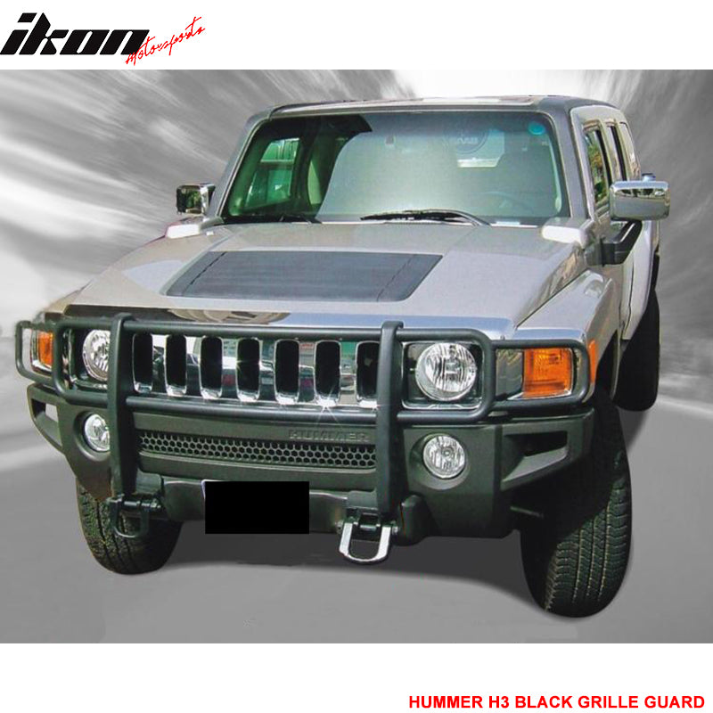 Guard Grille Compatible With 2003-2009 Hummer H3 H2, H2T SUT SUV Front Black Guard Brush Grille Grill Double Bars by IKON MOTORSPORTS, 2004 2005 2006 2007 2008