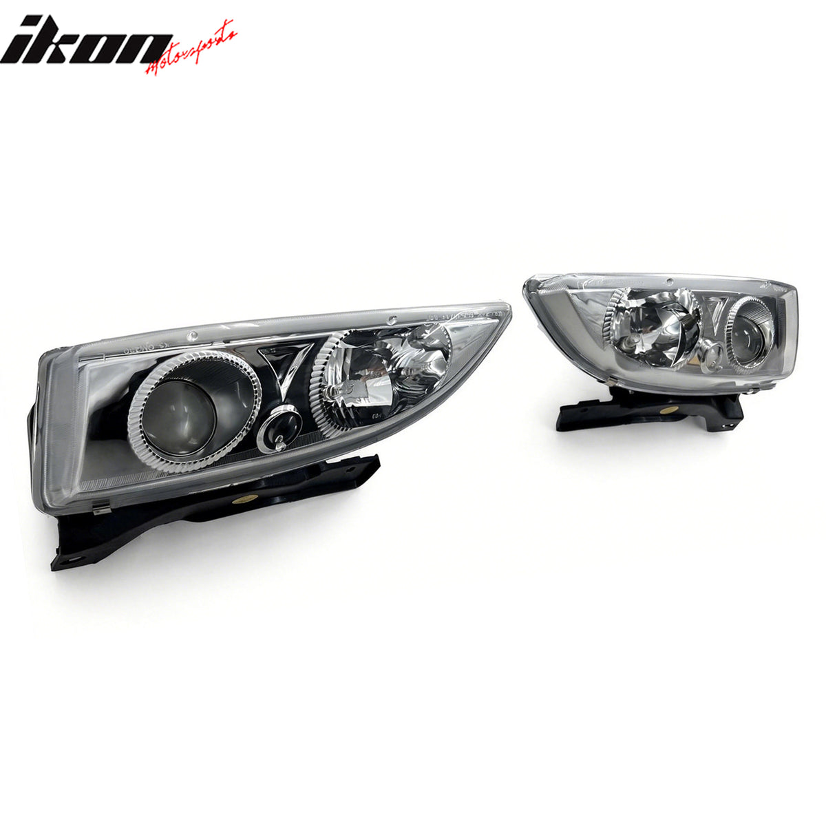 IKON MOTORSPORTS Headlights Assembly, Compatible with 1995-1999 Chevrolet Cavalier, Projector Chrome Housing Clear Lens Front Bumper Driving Head Lamp, Pair