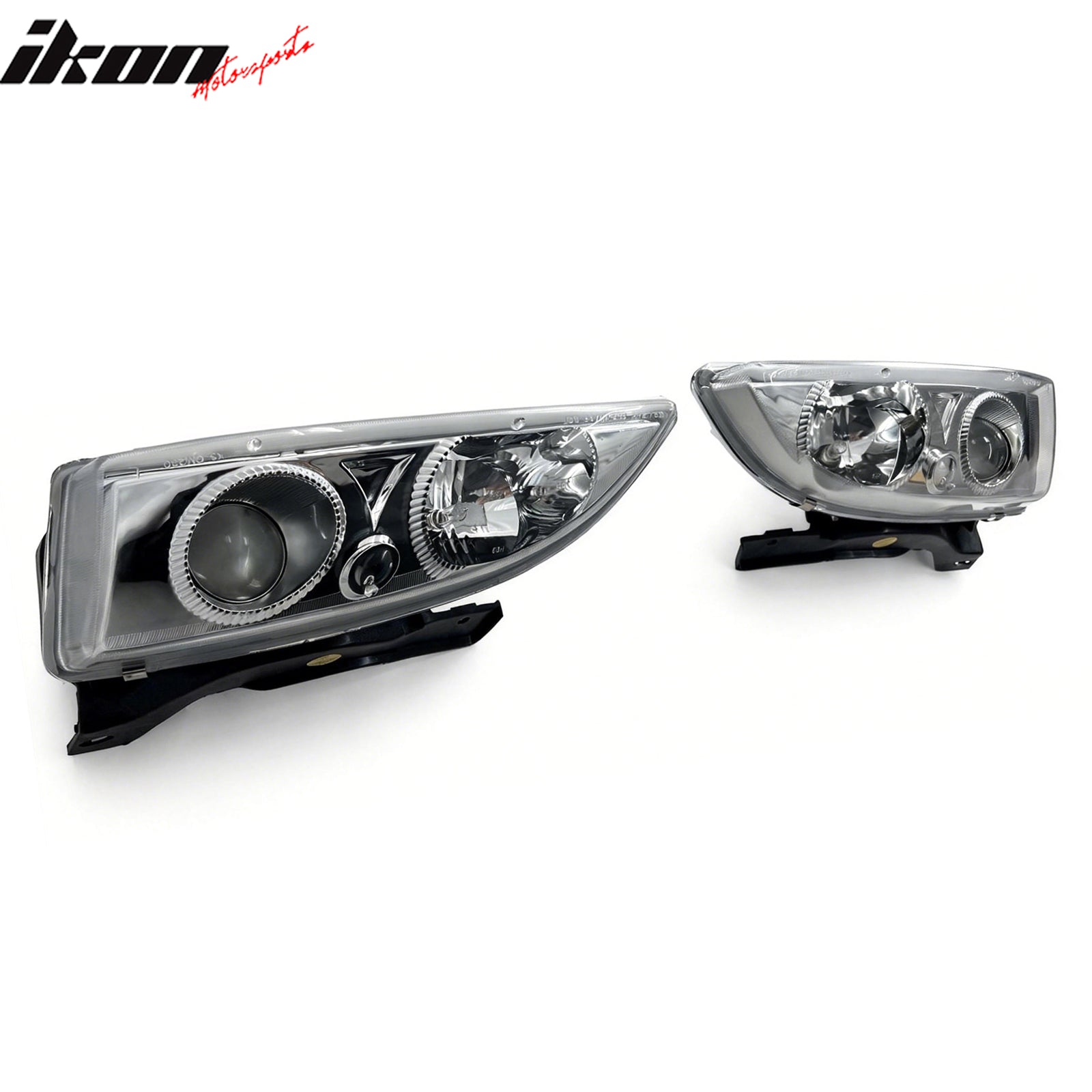 IKON MOTORSPORTS Headlights Assembly, Compatible with 1995-1999 Chevrolet Cavalier, Projector Chrome Housing Clear Lens Front Bumper Driving Head Lamp, Pair