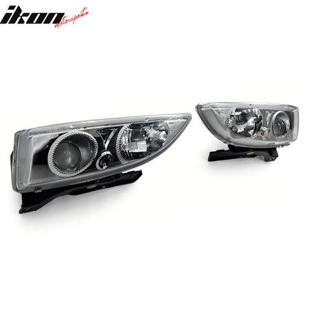 IKON MOTORSPORTS Headlights Assembly, Compatible with 1995-1999 Chevrolet Cavalier, Projector Chrome Housing Clear Lens Front Bumper Driving Head Lamp, Pair