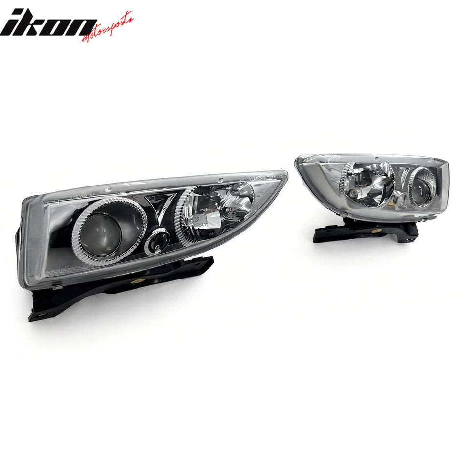 IKON MOTORSPORTS Headlights Assembly, Compatible with 1995-1999 Chevrolet Cavalier, Projector Chrome Housing Clear Lens Front Bumper Driving Head Lamp, Pair