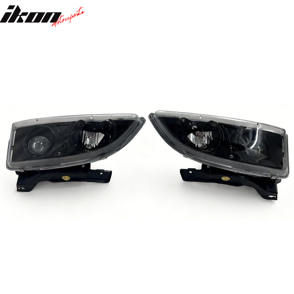 1995-1999 Chevrolet Cavalier Front Bumper Projector Head Lights Pair Black Housing Clear Lens
