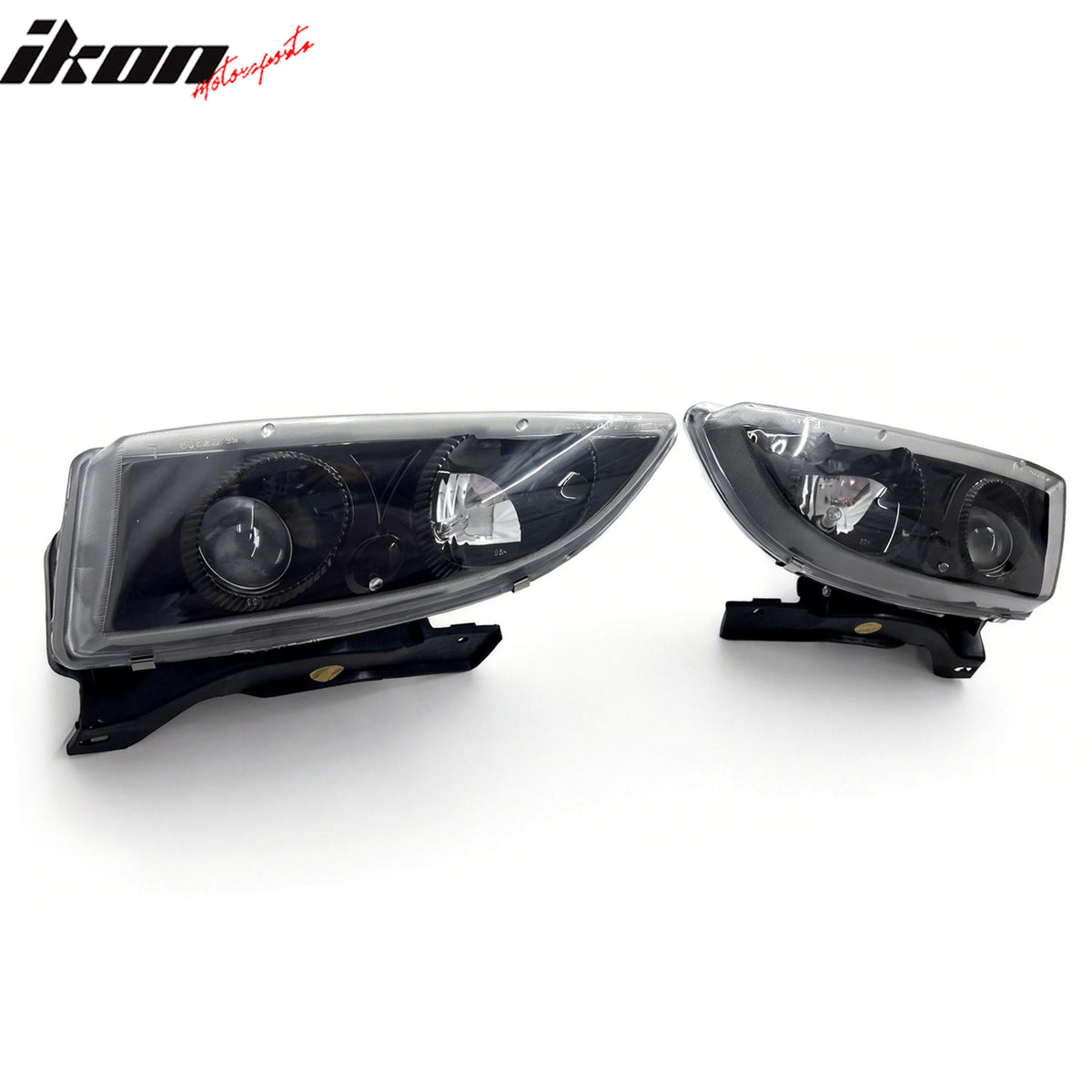 IKON MOTORSPORTS Headlights Assembly, Compatible with 1995-1999 Chevrolet Cavalier, Projector Black Housing Clear Lens Front Bumper Driving Head Lamp, Pair