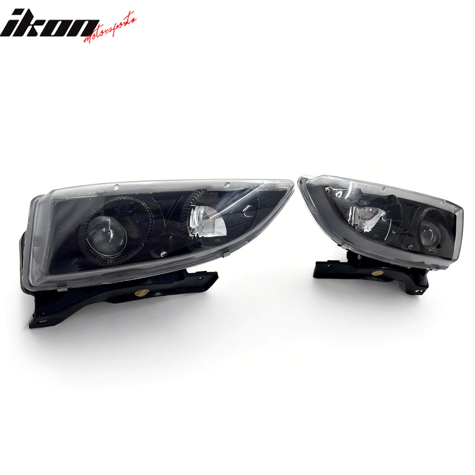 IKON MOTORSPORTS Headlights Assembly, Compatible with 1995-1999 Chevrolet Cavalier, Projector Black Housing Clear Lens Front Bumper Driving Head Lamp, Pair