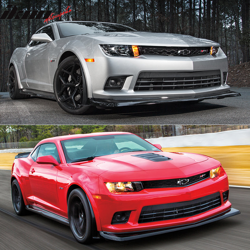 IKON MOTORSPORTS Front Upper Grille, Compatible with 2014-2015 Chevy Camaro, Z28 Type Style Unpainted Black Replacement Front Bumper Hood Grill 1PC