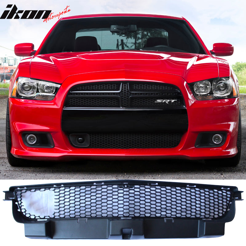Front Grille Compatible With 2012-2014 Dodge Charger SRT8, ABS Front Lower Grille With Adaptive Cruise Control Black By IKON MOTORSPORT, 2013