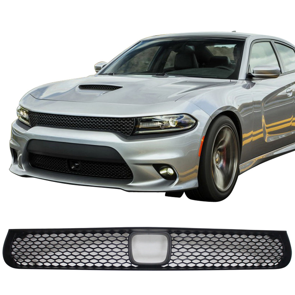 Grille Compatible With 2015-2023 Dodge Charger SRT8, ABS Plastic Black Front Bumper Grill Hood Mesh by IKON MOTORSPORTS