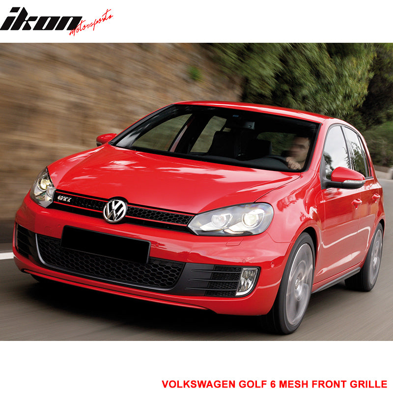 Grille Compatible With 2010-2014 VW Golf, ABS Plastic Black Front Bumper Grill Hood Mesh by IKON MOTORSPORTS, 2011 2012 2013