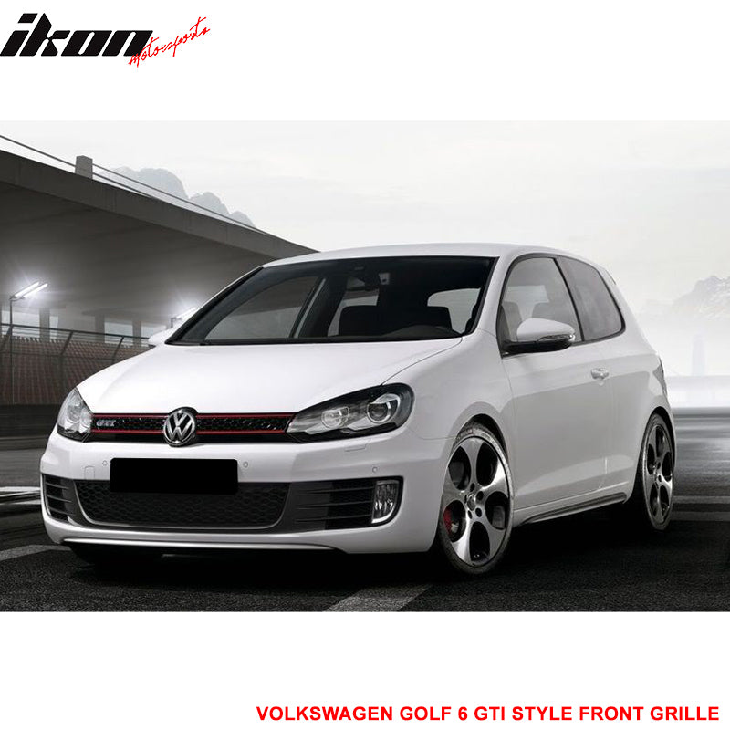 Grille Compatible With 2010-2014 Volkswagen Golf MK6, GTI Style ABS Plastic Black W & Chrome Trim Front Bumper Grill Hood Mesh by IKON MOTORSPORTS, 2011 2012 2013