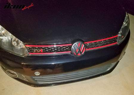 Grille Compatible With 2010-2014 Volkswagen Golf MK6, GTI Style ABS Plastic Black W & Red Trim Front Bumper Grill Hood Mesh by IKON MOTORSPORTS, 2011 2012 2013
