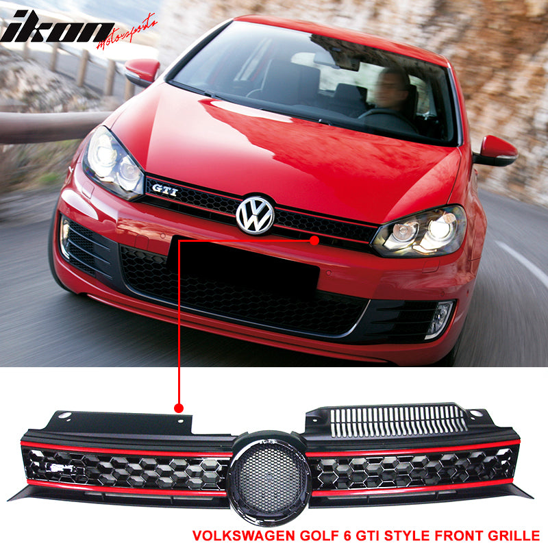Compatible With 2010-2014 Golf MK6 Mesh Honeycomb GTI Style Black Front Upper + Lower Grille ( ABS)