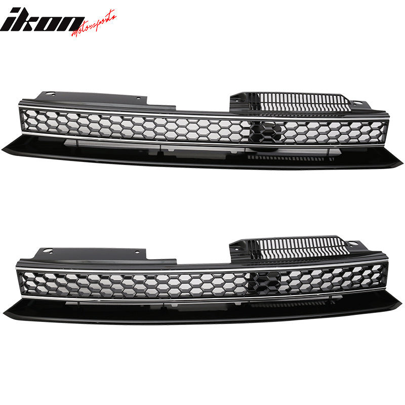 Grille Compatible With 2010-2014 Volkswagen Golf 6 MK6, GTI Style ABS Plastic Black W & Chrome Trim Front Bumper Grill Hood Mesh by IKON MOTORSPORTS, 2011 2012 2013