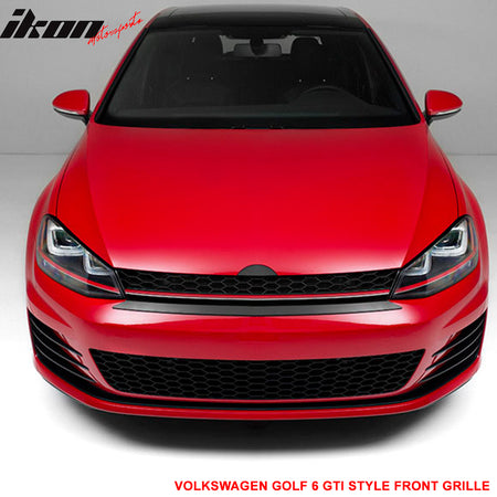 Grille Compatible With 2015-2016 VW Golf 7 MK7, GTI Style ABS Plastic Black W & Red Trim Front Bumper Grill Hood Mesh by IKON MOTORSPORTS