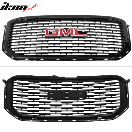 Grille Compatible With 2015-2019 GMC Yukon & Yukon XL, Denali Style Front Grille Grill Guard Replacement ABS Black by IKON MOTORSPORTS