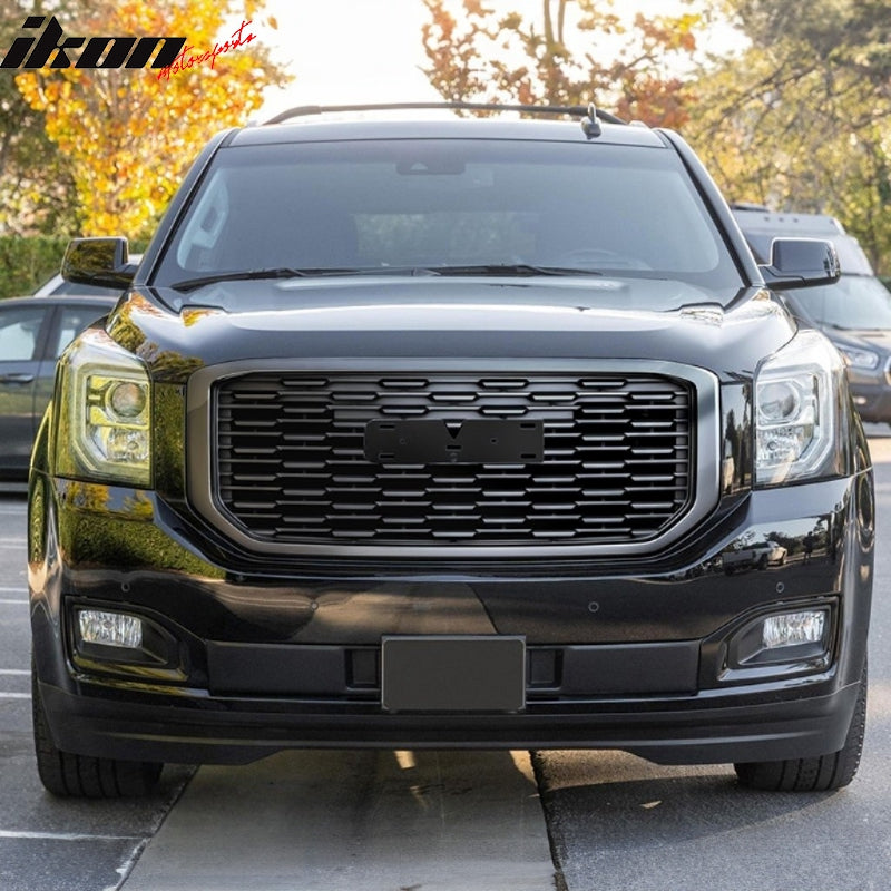 Grille Compatible With 2015-2020 GMC Yukon XL, Denali Style Front Grille Grill Guard Replacement ABS Black by IKON MOTORSPORTS