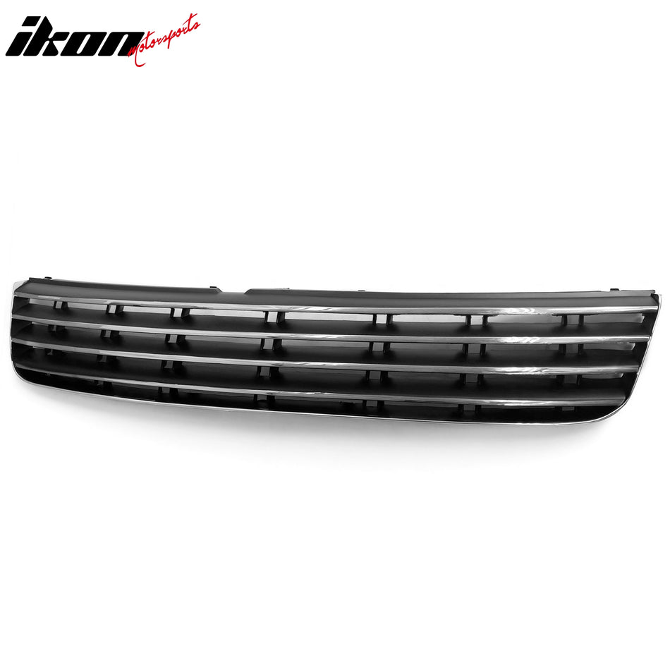 IKON MOTORSPORTS Front Upper Grille, Compatible with 1997-2000 VW Volkswagen Passat, Chromed Black Replacement Front Bumper Hood Billet Grill