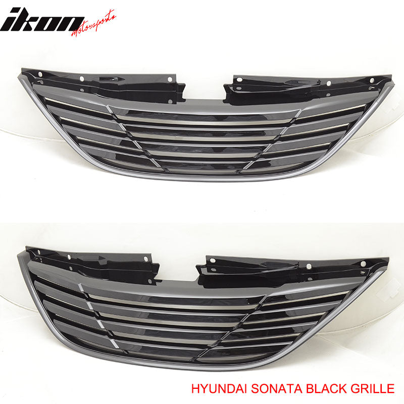Fits 11-14 Hyundai Sonata Horizon Black Front Bumper Hood Grille Grill ABS