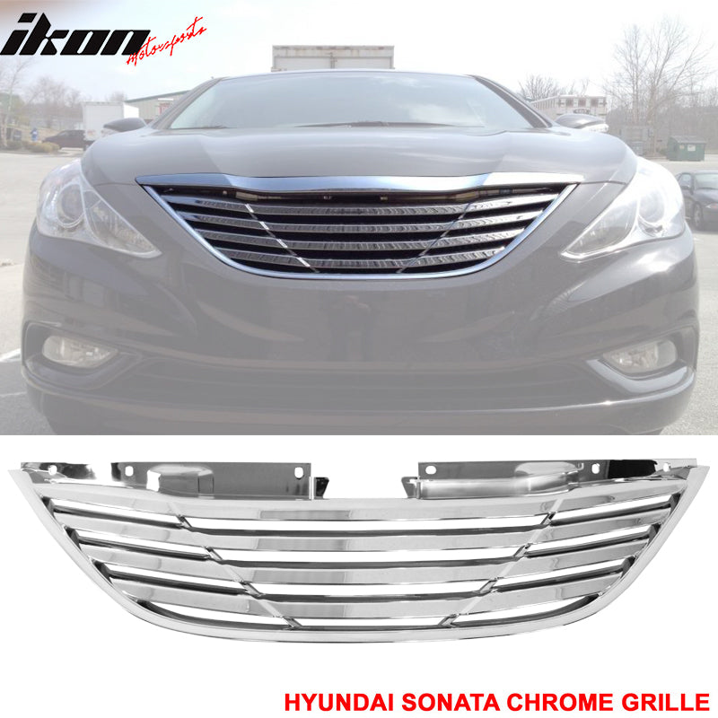 2011-2014 Hyundai Sonata Front Upper Mesh Grille Chrome Horizon ABS
