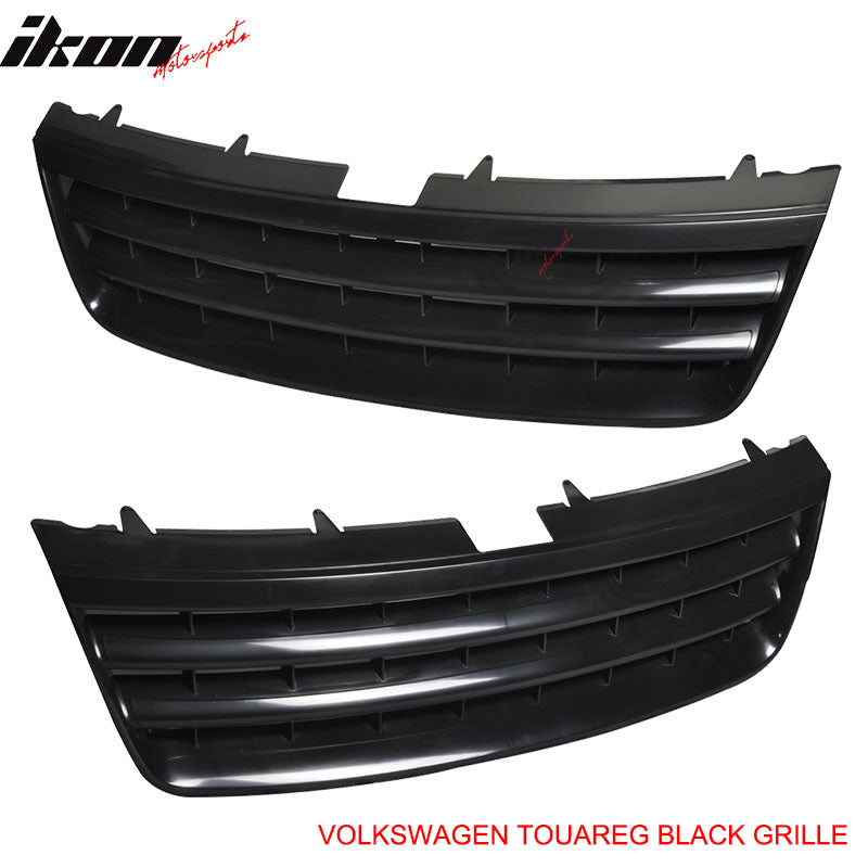 IKON MOTORSPORTS Grille Compatible With 2003-2007 Volkswagen Touareg, Euro Style ABS Black