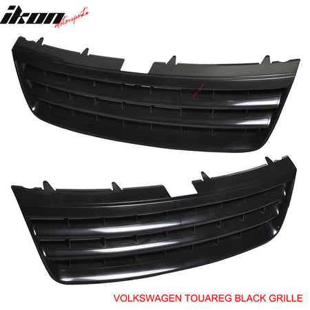 IKON MOTORSPORTS Grille Compatible With 2003-2007 Volkswagen Touareg, Euro Style ABS Black