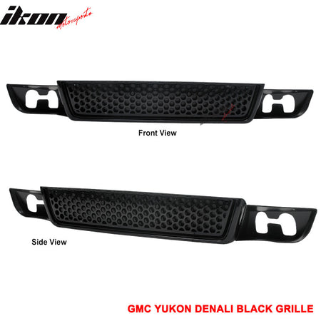 IKON MOTORSPORTS, Grille Compatible With 2007-2014 Gmc Yukon SLE SLT Denali & Yukon XL 1500 Denali, ABS Black Front Bumper Hood Grill, 2008 2009 2010 2011 2012