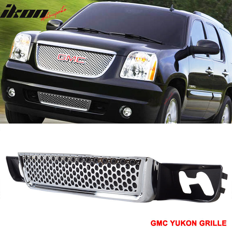 Compatible With 2007-2014 GMC Yukon /XL 1500 Denali Upper + Lower Chrome Grille Grill