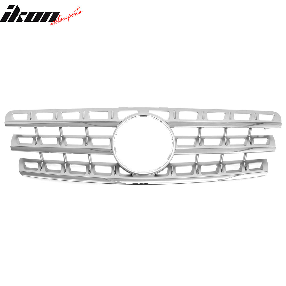IKON MOTORSPORTS Front Upper Insert Grille, Compatible with 2009-2011 Mercedes-Benz ML Class W164 ML320 ML350 ML450 ML500 ML550 ML63 AMG, Chrome Replacement Front Bumper Hood Grill 1PC