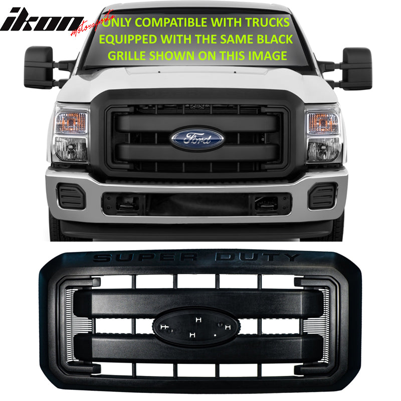 Grille Compatible With 2011-2016 Ford F-250 F-350 F-450 F-550 Super Duty, ChromeFront Bumper Hood Grill by IKON MOTORSPORTS, 2012 2013 2014 2015
