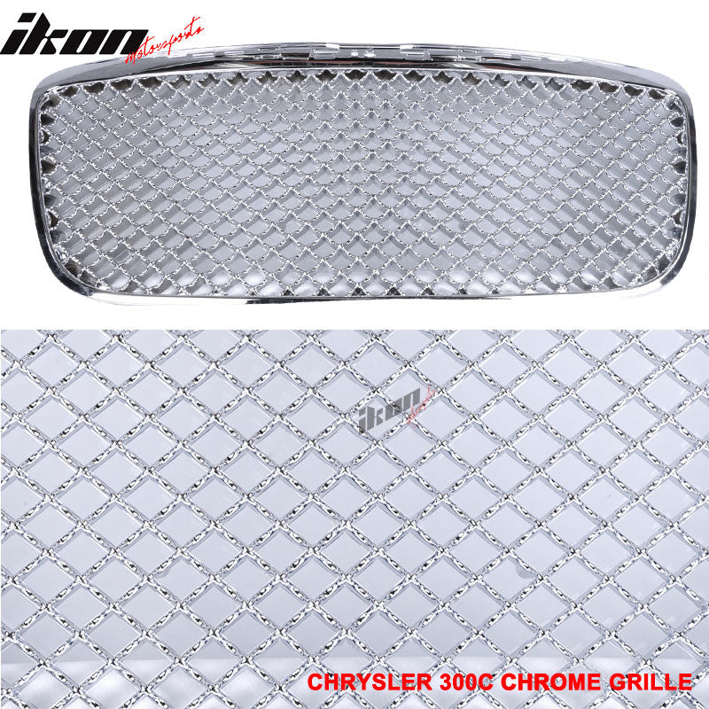 Fits 11-14 Chrysler 300 300C B Style Mesh Front Bumper Grille Guard Chrome ABS