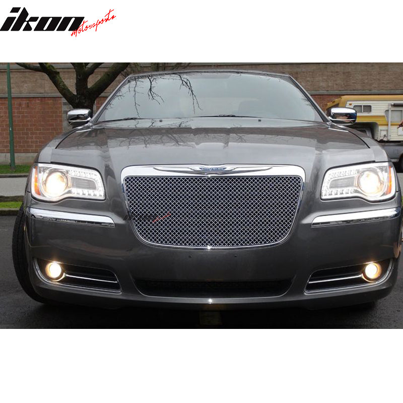 Grille Compatible With 2011-2014 Chrysler 300 & 300C, B Style ABS ChromeFront Bumper Hood Grill by IKON MOTORSPORTS
