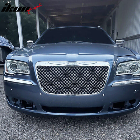 Fits 11-14 Chrysler 300 300C B Style Mesh Front Bumper Grille Guard Chrome ABS