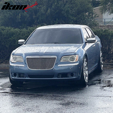 Fits 11-14 Chrysler 300 300C B Style Mesh Front Bumper Grille Guard Chrome ABS