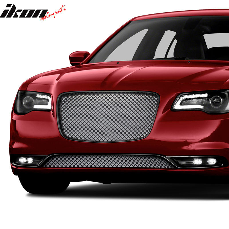 Grille Compatible With 2015-2023 Chrysler 300 300C 300S, B Style Black Front Upper Bumper Grill Hood Mesh by IKON MOTORSPORTS, 2016