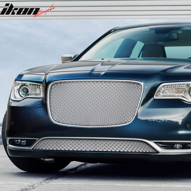Grille Compatible With 2015-2023 Chrysler 300 300C 300S, B Style Chrome Front Lower Bumper Grill Hood Mesh by IKON MOTORSPORTS, 2016