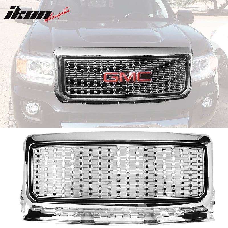IKON MOTORSPORTS, Grille Compatible With 2015-2020 GMC Canyon, Chrome Denali Style Front Bumper Hood Grill Replacement, 2016 2017 2018 2019
