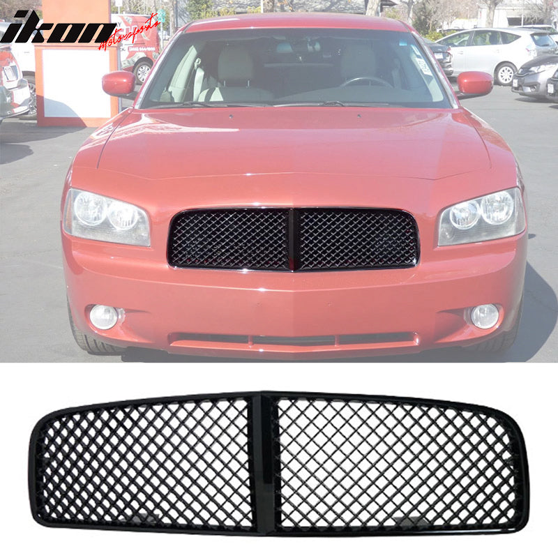 2006-2010 Dodge Charger Black Mesh Front Bumper Hood Grille Grill ABS