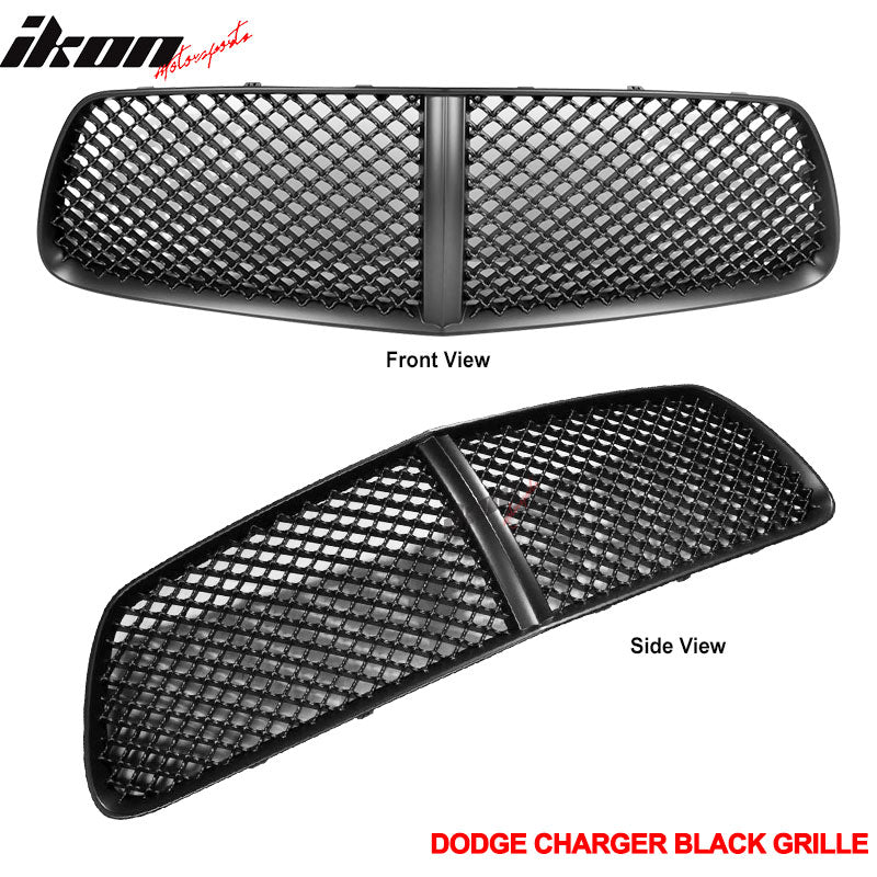 Fits 11-14 Dodge Charger Front Upper / Bottom Unpainted Mesh Hood Grille
