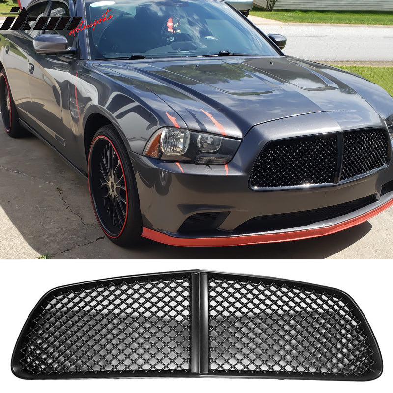 Grille Compatible With 2011-2014 Dodge Charger, B Style ABS BlackFront Bumper Hood Grill by IKON MOTORSPORTS, 2012 2013
