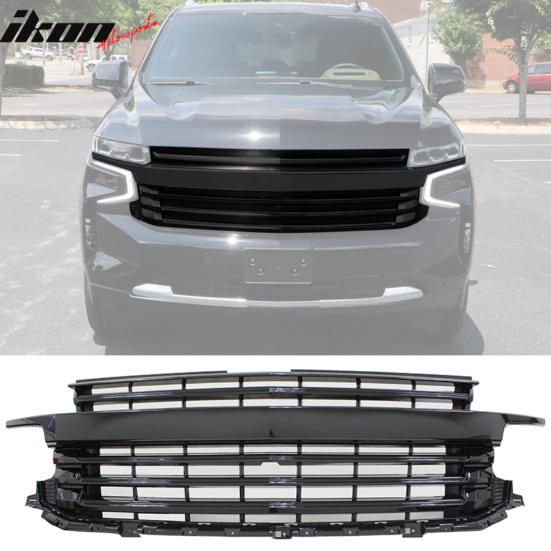 IKON MOTORSPORTS, Front Grille Compatible With 2021-2022 Chevy Tahoe & Suburban, Front Bumper Hood Grille Lower Grill Added on Bodykit Replacement