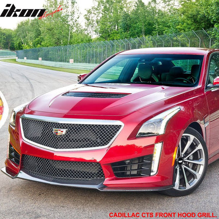 Fits 14-19 Cadillac CTS Sedan B Style Chrome Front Bumper Hood Grille Grill ABS