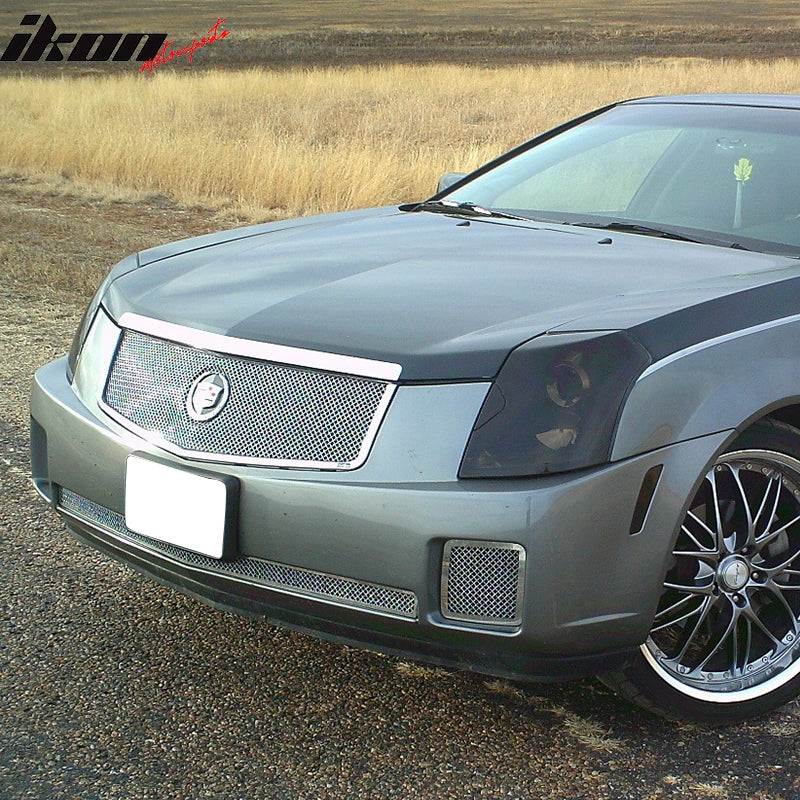 Front Grille Compatible With 2003-2007 Cadillac Cts, Mesh style ABS Plastic Chrome with Stainless Steel Mesh Bumper Hood Grill Exterior Guard by IKON MOTORSPORTS, 2004 2005 2006