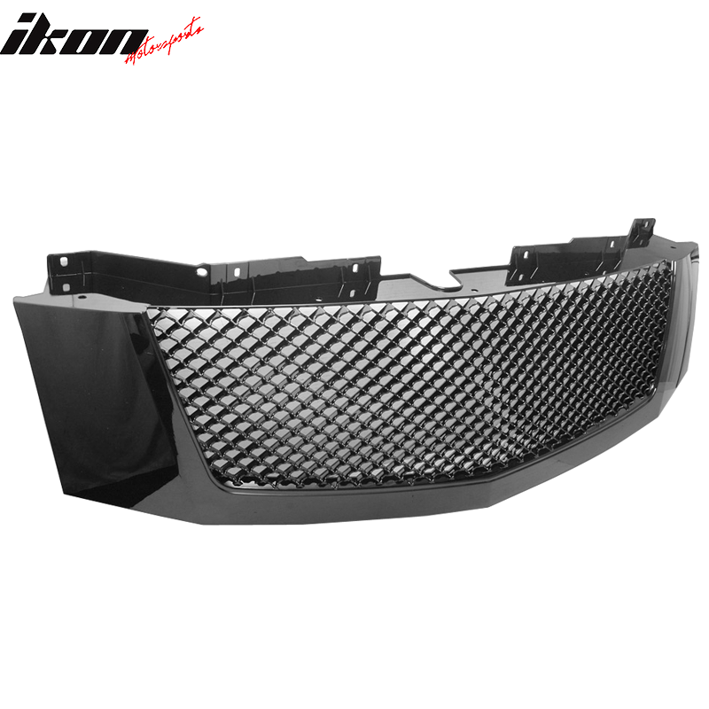 Grille Compatible With 2007-2014 Cadillac Escalade, Honeycomb Diamond Mesh Style ABS Gloss Black Front Bumper Hood Grill by IKON MOTORSPORTS, 2008 2009 2010 2011 2012 2013