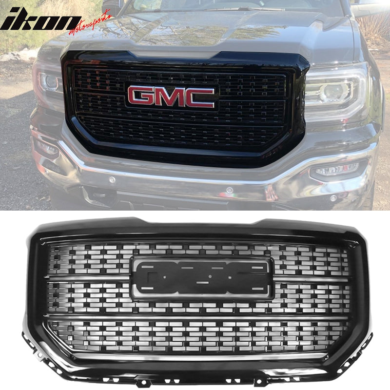 IKON MOTORSPORTS, Front Grille Compatible With 2016-2018 GMC Sierra 1500, Front Bumper Hood Mesh Grill Denali Style